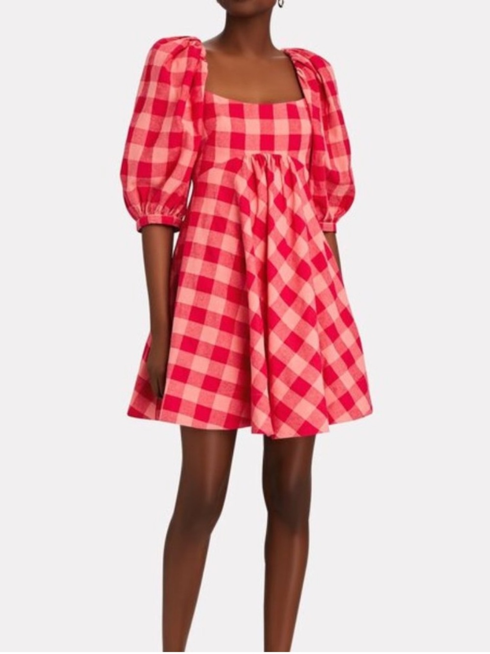 NWOT ACLER Perry Plaid Mini Dress Gingham Puff Sleeve Babydoll Square Neck S
